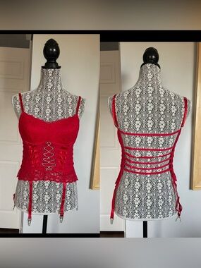 Vintage Y2K Padded Corset Bustier Strappy Rhinestone Garter Lingerie. Medium
